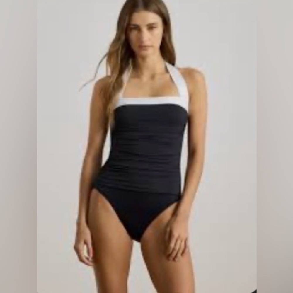 LAUREN Ralph Lauren Bel Aire Bandeau Black One-Piece Swimsuit Size 12